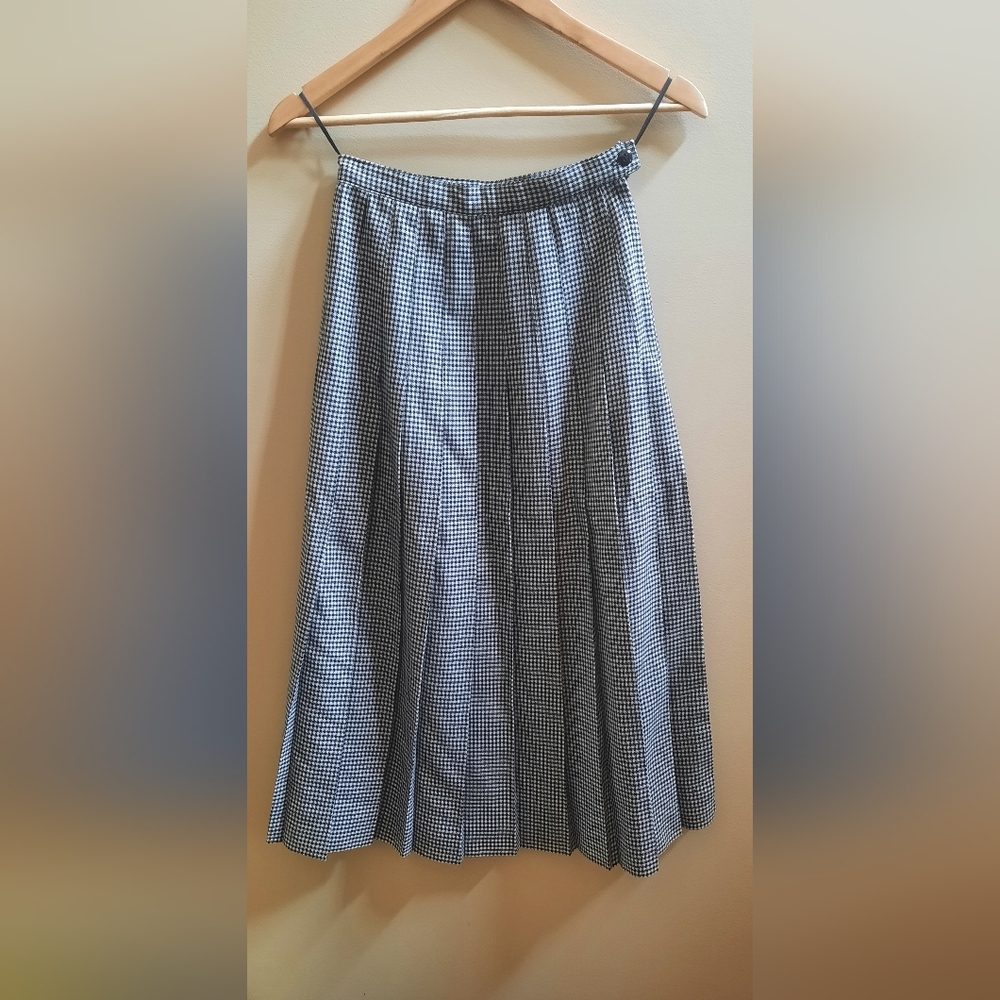 Gingham black and white mid length skirt - vintage 80s, 90s